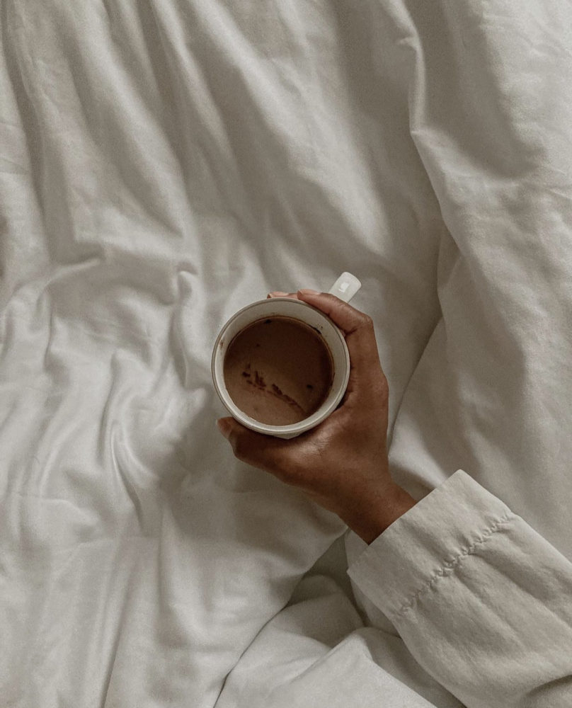 Instagram Feed of bathibahati. Cup of tea in bed.